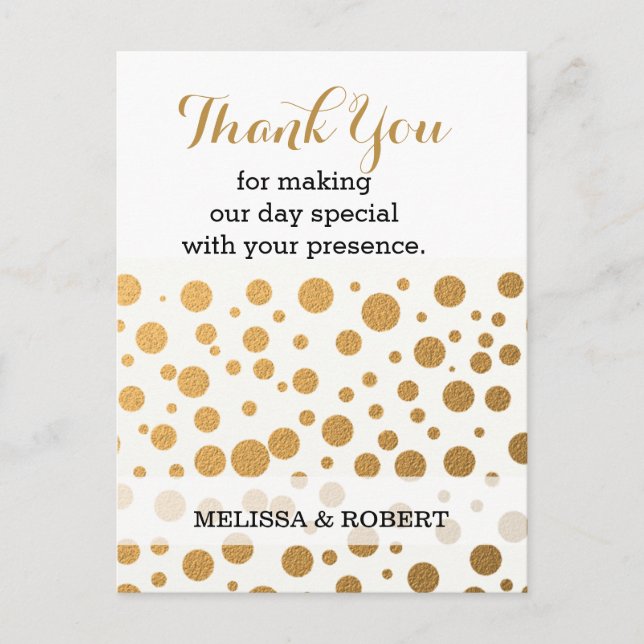 Snyggt Guld Confetti Bröllop Tack Vykort (Framsida)