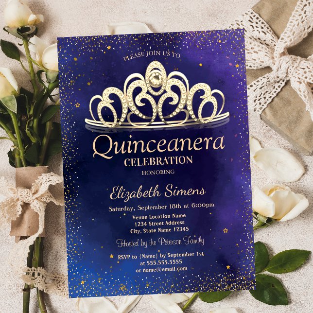 Snyggt Guld Confetti Diamond Tiara Quinceañera Inbjudningar (Skapare uppladdad)