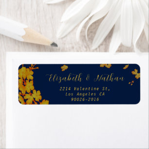 Snyggt Guld Flower Navy Blue Returadress Etikett