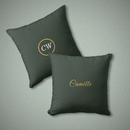 Snyggt Guld & Forest Grönt Monogram Pillow Kudde