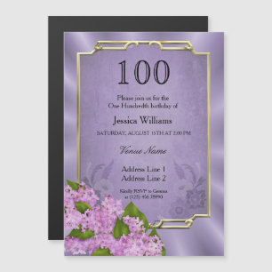 Snyggt Guld Framed Mauve Tapestry 100-årsdagen Magnetisk Inbjudningskort