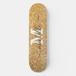 Snyggt Guld Glitter Personlig Monogramme Mini Skateboard Bräda 18,5 Cm