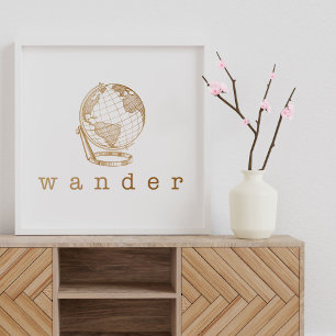Snyggt Guld Globe Wander Quote for Travel Älskare Poster