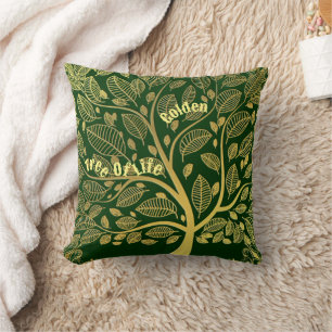 Snyggt Guld Grönt Livets träd Foliage Greenery Kudde