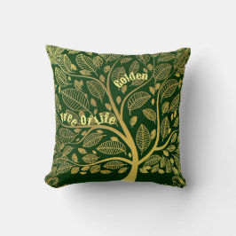 Snyggt Guld Grönt Livets träd Foliage Greenery Kudde