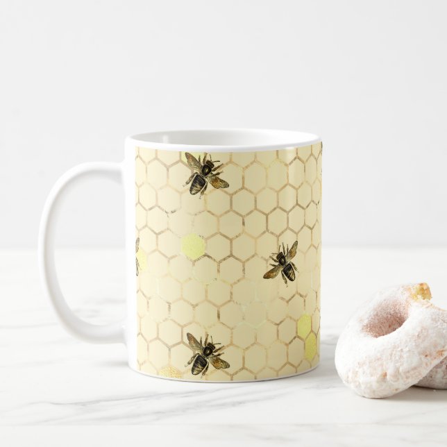 Snyggt Guld Gult Bees Honeycomb Kaffemugg (Med munk)