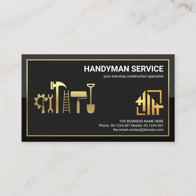 Snyggt Guld Handyman Ram Verktyg Home Logotyp Visitkort (Framsida)