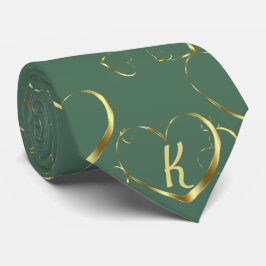 Snyggt Guld Heart Monogram Grönt Valentine Kärlek Slips