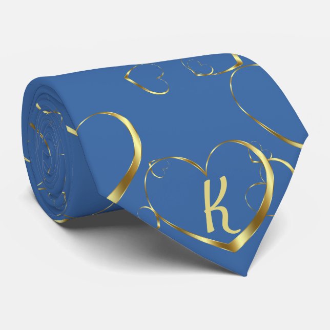 Snyggt Guld Heart Monogram Valentine Kärlek Blue Slips (Rullad)