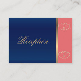 Snyggt Guld Hearts on Coral and Navy Blue Tilläggskort
