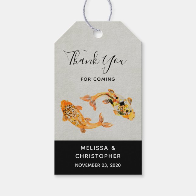 Snyggt Guld Koi Fish Bröllop Tack Presentetikett (Framsidan)