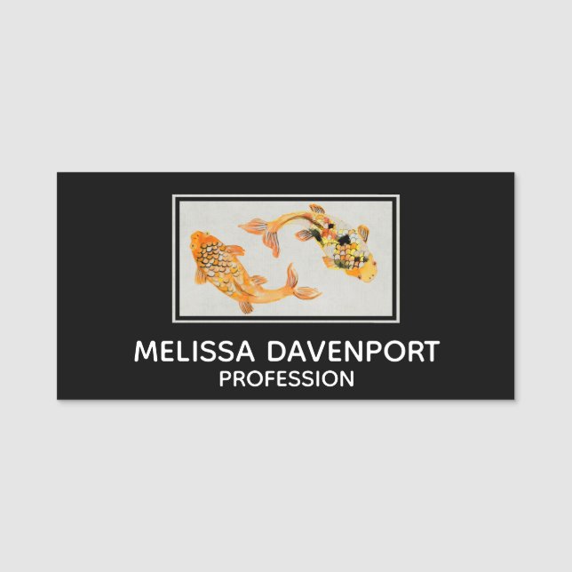 Snyggt Guld Koi Fish Namnbricka (Framsida)