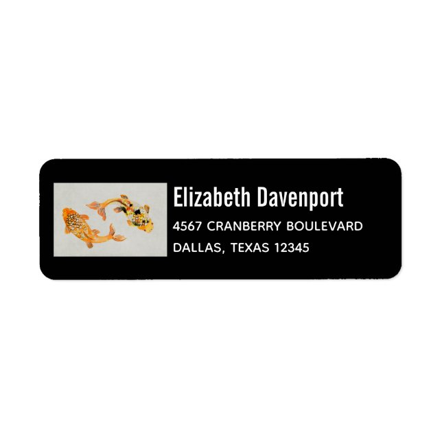 Snyggt Guld Koi Fish Returadress Etikett (Framsidan)