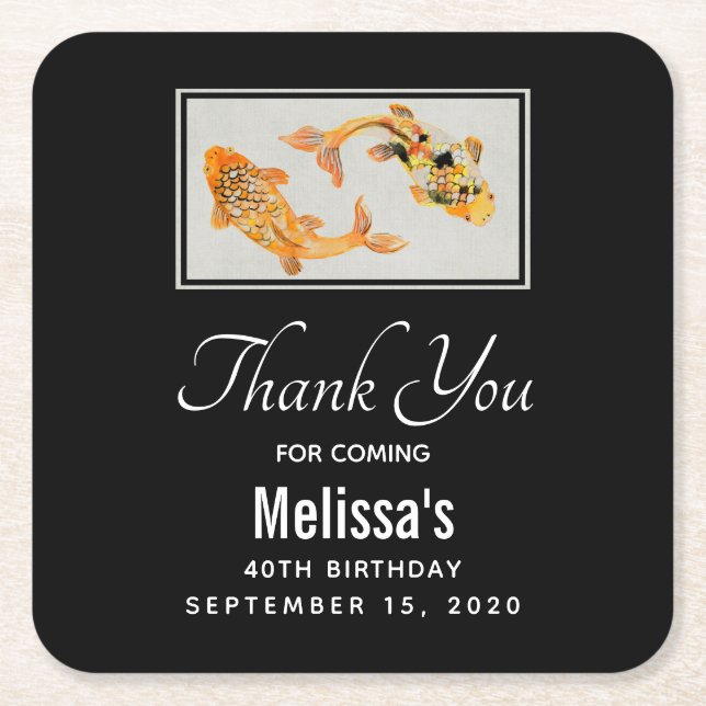 Snyggt Guld Koi Fiskfödelsedag Underlägg Papper Kvadrat (Framsidan)