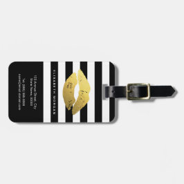 Snyggt Guld Läppar med klassiskt svart vitt Rand Bagagebricka