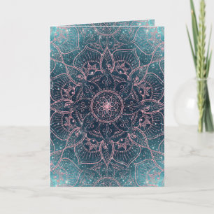 Snyggt Guld Mandala Blue Nebula Stars Helgkort