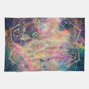 Snyggt Guld mandala vattenfärg och Nebula Färgst Kökshandduk
