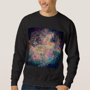 Snyggt Guld mandala vattenfärg och Nebula Färgst Lång Ärmad Tröja