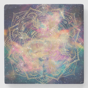 Snyggt Guld mandala vattenfärg och Nebula Färgst Stenunderlägg