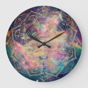 Snyggt Guld mandala vattenfärg och Nebula Färgst Stor Klocka