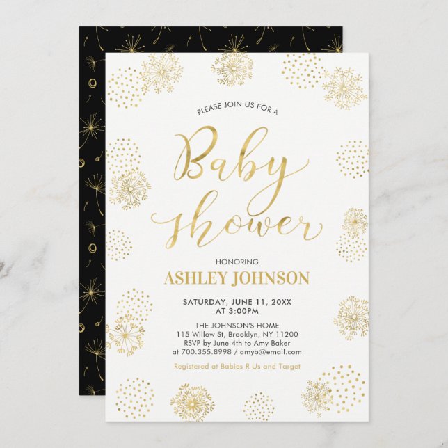 Snyggt Guld Modern Typography Baby Shower Inbjudan (Fram/baksida)