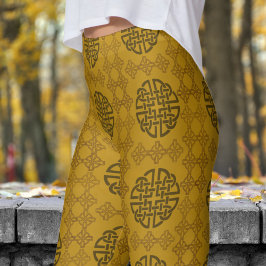Snyggt Guld och Black Circular Tribal Mönster Leggings