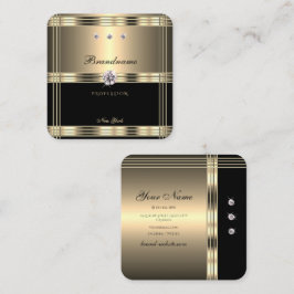 Snyggt Guld och Black Sparkling Faux Rhinestones Fyrkantigt Visitkort