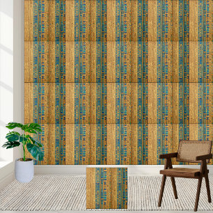 Snyggt Guld och Blue Egyptian Motif Tile Kakelplatta