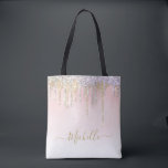 snyggt guld och silver glitter tygkasse<br><div class="desc">guld handskriven bokstavsdesign på en glam golden och silver glitter. Monogramtexten kan vara personlig.</div>