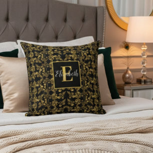 Snyggt Guld och svart dammsugare, monogrammad Kudde