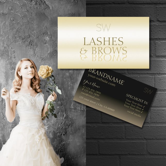 Snyggt Guld och Svarta Spegel med Monogram Visitkort (Skapare uppladdad)