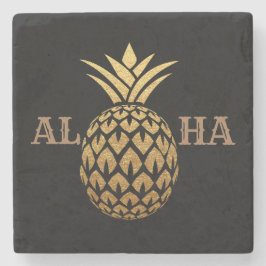 Snyggt Guld Pineapple Black Aloha Tropical Hawaii Stenunderlägg