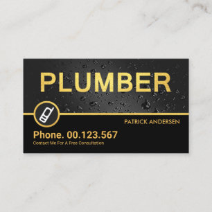 Snyggt Guld Plumber Signage Vatten Drop Lakage Visitkort