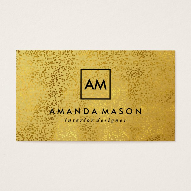 Snyggt Guld Specks Metallic Guld Monogram Visitkort (Framsidan)