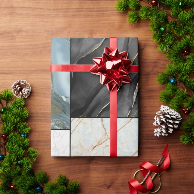 Snyggt Guld svartvit Marble mönster Presentpapper (Julgåva)