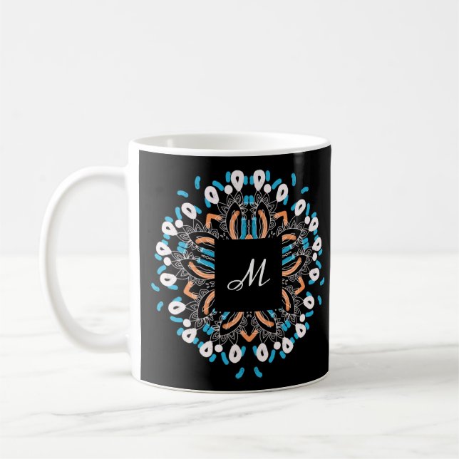 Snyggt Guld Torquise Mandala Monogram Kaffemugg (Vänster)