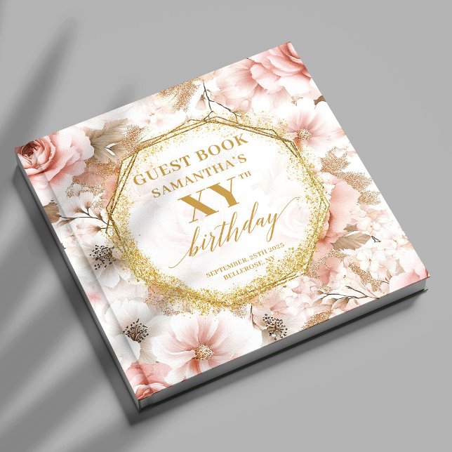 Snyggt  Guld Watercolor Birthday Guest Bok (Stylish Blush Gold Watercolor Birthday Guest Book

)