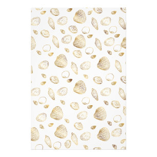 Snyggt Guld White Seashells Mönster Fototryck