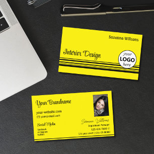 Snyggt Gult Black Rand med Logotyp och foto Visitkort