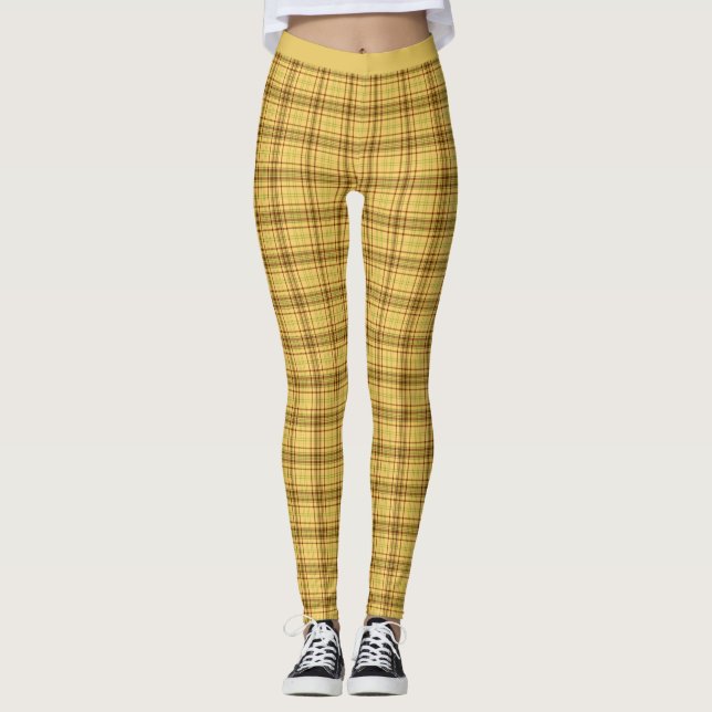 Snyggt Gult Brown Scottish Tartan Play Yoga Leggings (Framsida)
