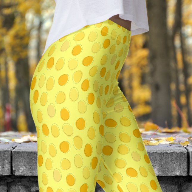 Snyggt Gult och Lazer Lemon Polka Dot Mönster Leggings (Yellows on Lazer Lemon Yellow Leggings)