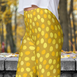 Snyggt Gult och Lemon Curry Polka Dot Mönster Leggings
