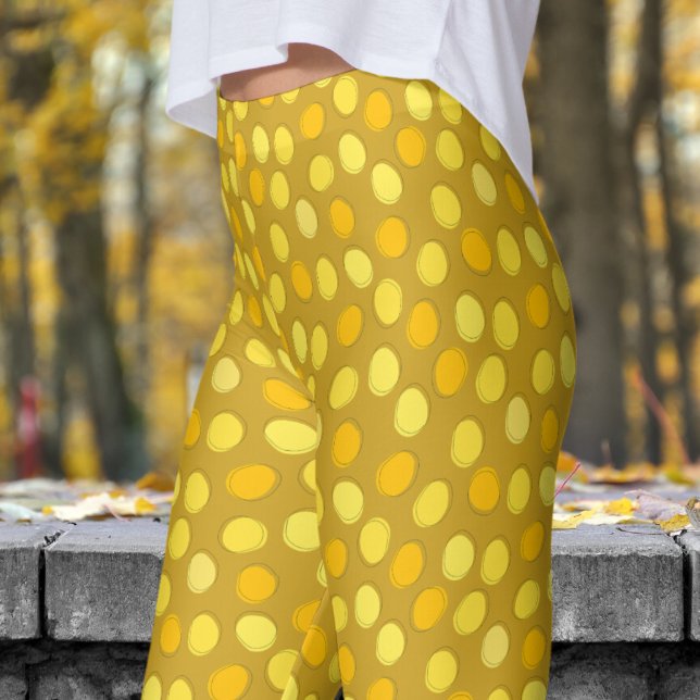 Snyggt Gult och Lemon Curry Polka Dot Mönster Leggings (Yellows on Lemon Curry Yellow Leggings)