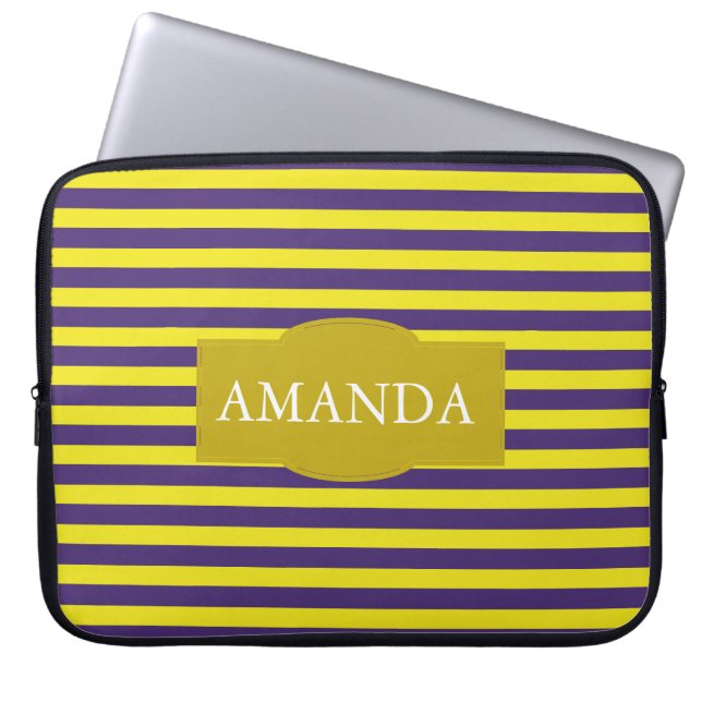 Snyggt Gult och Lila Rand Monogram Laptop Sleeve (Framsidan)
