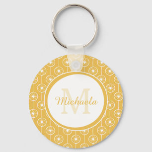 Snyggt Gult och vita öron Monogram med Namn Nyckelring