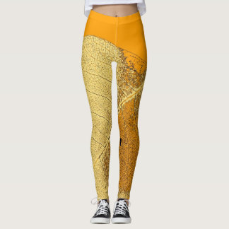 Snyggt Gult Orange Löv Leggings