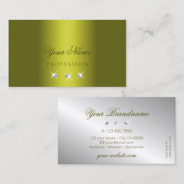 Snyggt Gult Silver Pärlande diamanter Elegant Visitkort (Fram/baksida)