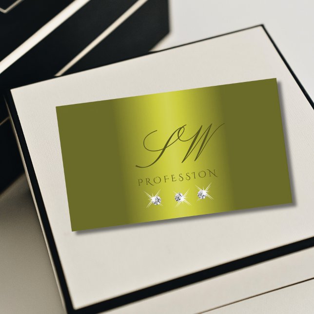 Snyggt Gult Silver Sparkling Diamonds Monogram Visitkort (Skapare uppladdad)