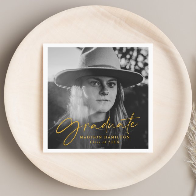 Snyggt Gult-skript Foto Studenten Pappersservett (Skapare uppladdad)