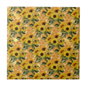 Snyggt Gult Solblommor Bouquet Honeycomb Kakelplatta
